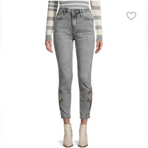 Driftwood High Rise Jackie Jeans Embroidered Floral Gray Pink Size 27